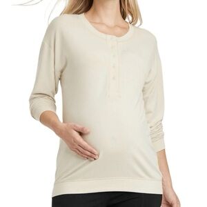 Ingrid & Isabel Cream Long Sleeve Henley EUC XS